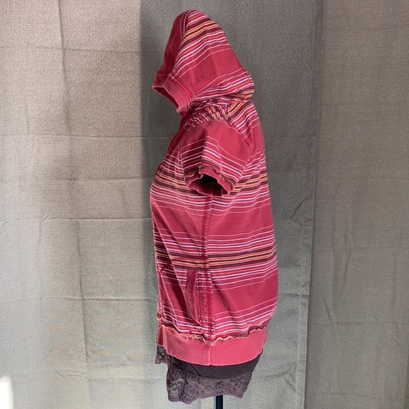 Maurice’s Burnt Red with Stripes Short-sleeve Hooded Top with Pockets Size S - Picture 6 of 10